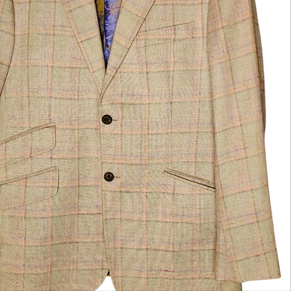 Ted Baker London Linen Silk Plaid 2 Button Spring Lovely Whistler Men Jacket 42R - Picture 3 of 11